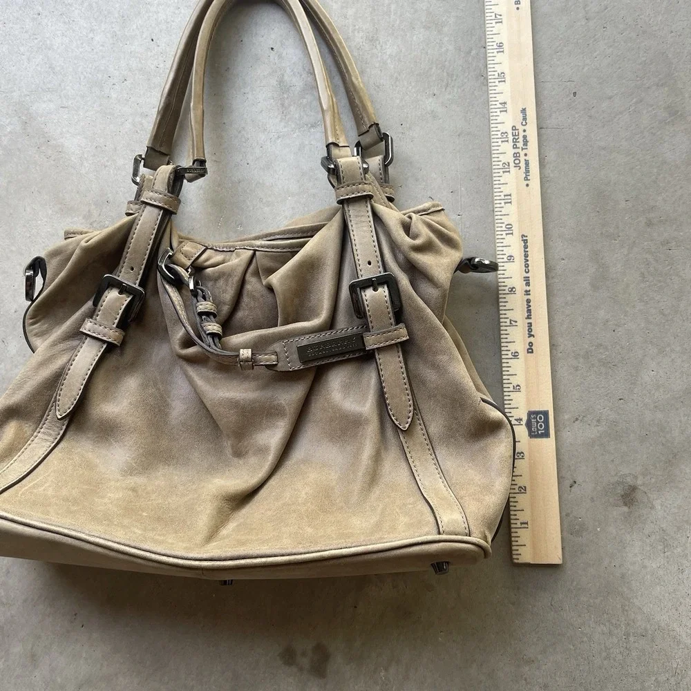 Burberry Gray Suede Belted Pleated Leather Hobo‎ Shoulder Bag